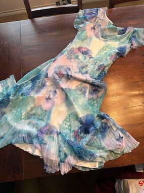 Komarov Teal and Blue Sheer Floral Dress